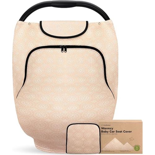 Baby Car Seat Cover for Boys, Girls - Breathable Infant Carseat Canopy for Winter, Rain, Universal Stretchy Fit Nursing Cover for Breastfeeding Newborns, Super Soft, Easy Access Zip Window (Crystal)