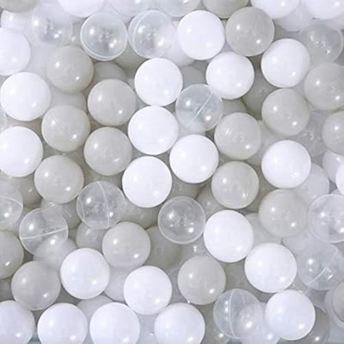 Ball Pit Balls for Kids, 300 pcs 2.15 Inches Small Size Thicken Soft Plastic Crush Proof Ball Pit Balls BPA Phthalate Free Baby Toddler Toy Ball with 3 Color White Clear and Warm Grey