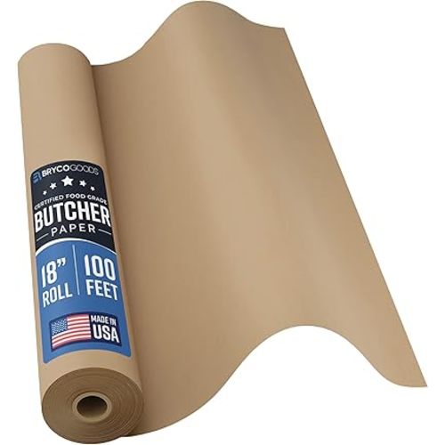 Brown Kraft Butcher Paper Roll - 18 Inch x 100 Feet - USA Made - Food-Grade Paper for Wrapping and Smoking Meat, BBQ, Grilling, Perfect Brisket Crust - Durable, Unbleached, Uncoated & Unwaxed