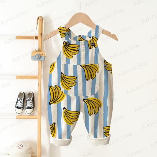 Baby Toddler Banana Blue Striped Pocket Overalls
