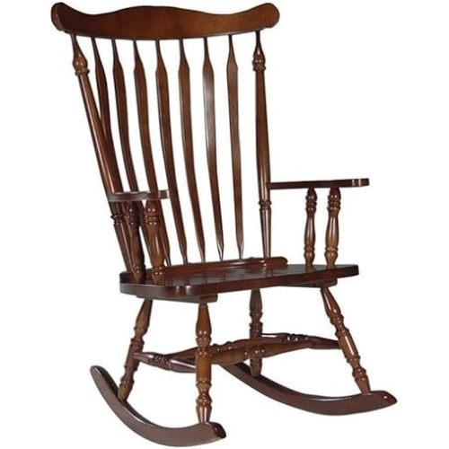 Pemberly Row Solid Wood Rocking Chair, Soft Cherry Finish, 44.5" H x 28" W x 36" D, Traditional Design with Spindle Back, Turned Features, Easy Assembly, Indoor Living Room Seating