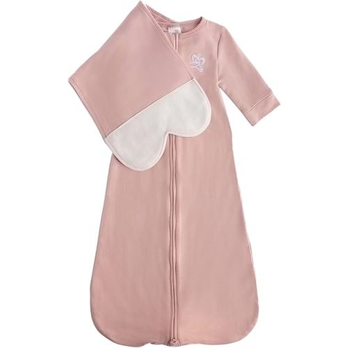 Organic Cotton Blend, All-in-One Butterfly Wing Sleep Sack Transitional Training System for Newborn Infant Baby with Wash Bag, Small (7-12 lbs), Blushing Pink