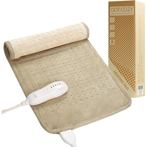 GOTCOZY Heating Pad for Back Pain Relief & Cramps,Electric Heating Pads for Neck and Shoulders with 2H-Auto Shut Off and 5 Heat Settings,Gifts for Mom Men 12''X24''(Khaki)