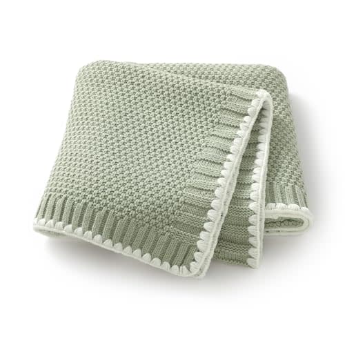 Neiwech Baby Blanket Knit Cozy Soft Lightweight Crib Stroller Nursery Receiving Swaddling Blankets for Newborn Infants Boys Girls Green 30x40 Inch