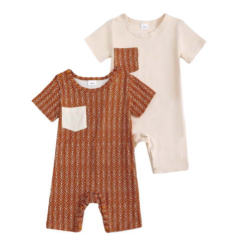 Actgleam Baby Boys Short Sleeve Romper Summer Infant Onesie Unisex Newborn Baby Clothes,Brown,0-3 Months