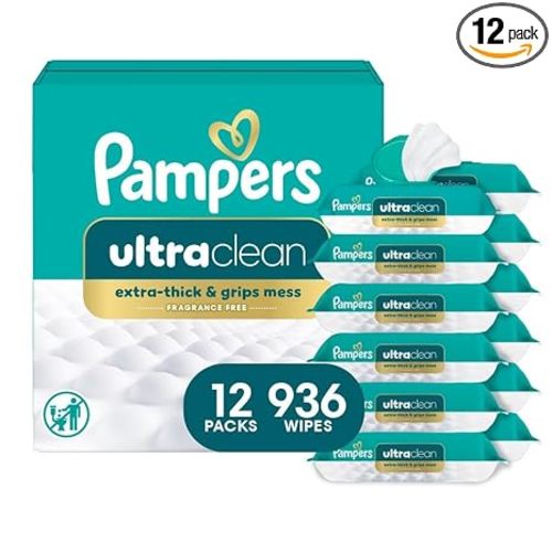 Pampers Ultraclean Baby Wipes (Previously 'Free & Gentle'), 99% Water, Hypoallergenic, Unscented, 100% Plant Based, Plastic-Free, 936 Wipes Total (12X Flip-Top Packs)