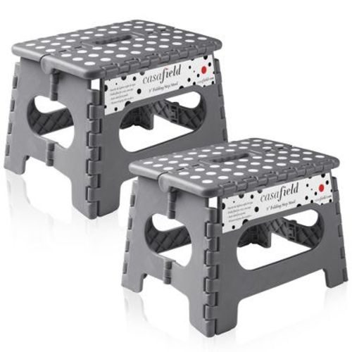 Casafield 9" Folding Step Stool with Handle (Set of 2) - Gray, Collapsible Foot Stool for Kids and Adults, Use in Kitchen and Bathroom