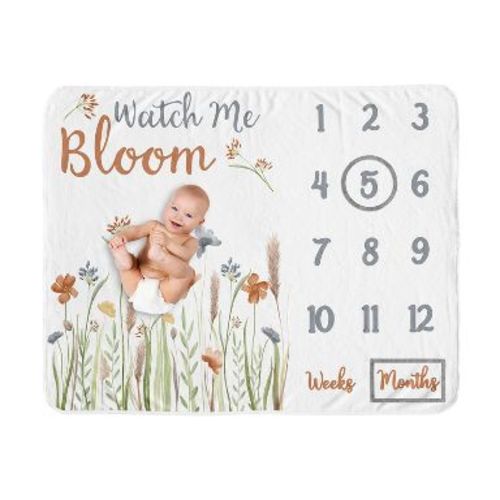 Sweet Jojo Designs Girl Baby Milestone Blanket Watercolor Floral Garden Multicolor