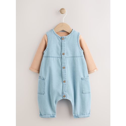 Denim Blue Dungaree and Bodysuit Baby Set 6-9 meses