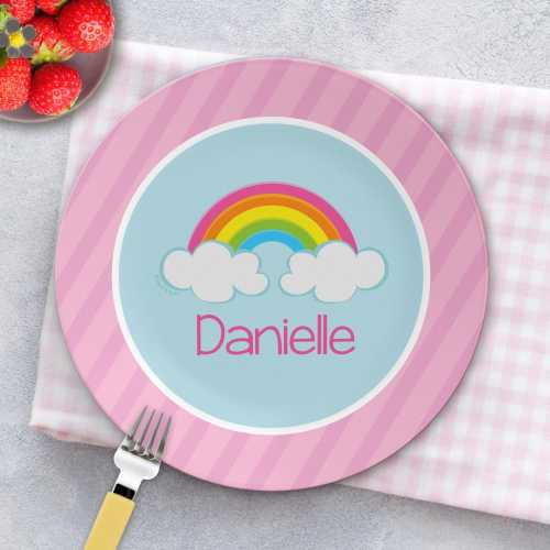 Sky Rainbow Mealtime Set - Custom Dinnerware for Kids - Children's Plate, Bowl, Mug, Placemat and Cutlery - Non Melamine. Birthday Gift