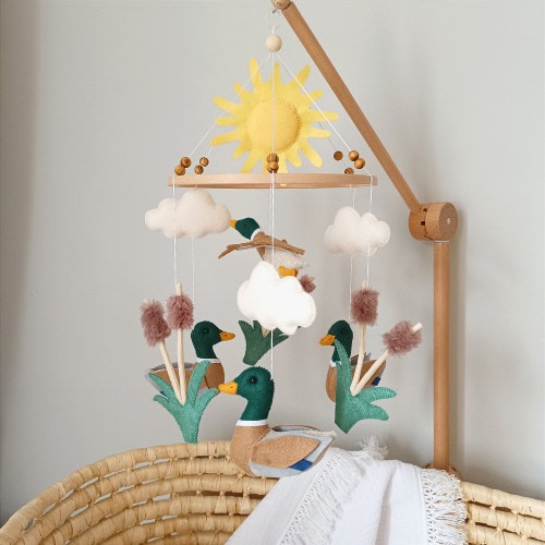 Felt Duck Baby Mobile, Neutral Nursery Decor