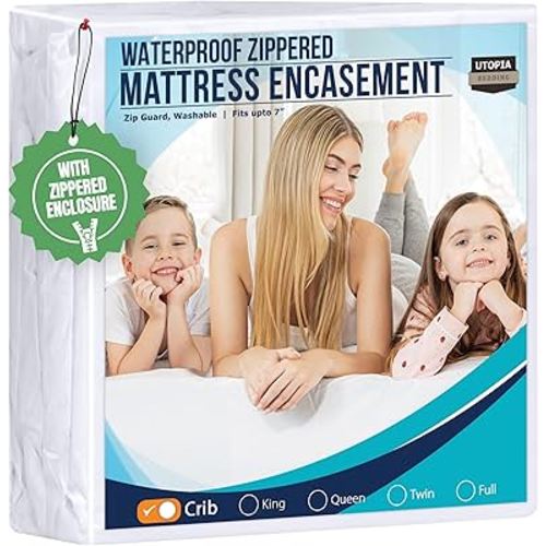 Utopia Bedding Mattress Protector Zippered Crib Size, 100% Waterproof Bed Bug and Dust Mite Proof Mattress Encasement, Absorbent 6 Sided Mattress Cover