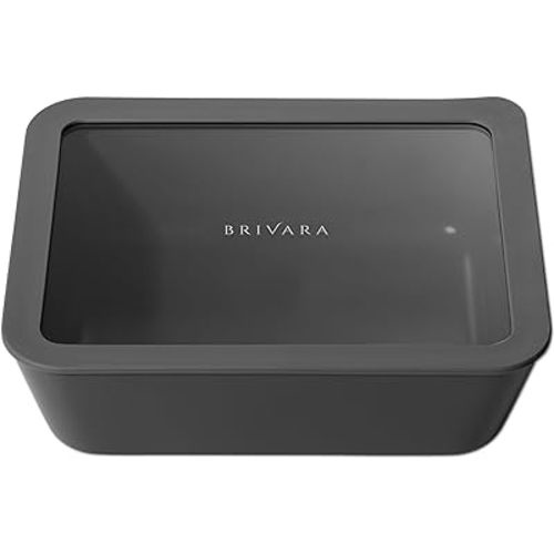 Ceramic Coated Glass Food Storage Container | No PTFE, PFOA, PFAS, and BPA | Reusable Non Toxic Meal Prep Container with Glass Lid | Easy To Store | 11 Cup Rectangle [Onyx]