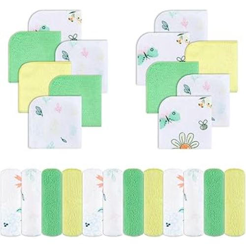 Viviland Baby Washcloths, Super Soft Baby Bath Towels for Newborn 24 Pack, Absorbent Face & Body Wash Cloth for Baby Girl, Butterfly Pattern, 9 x 9 inch