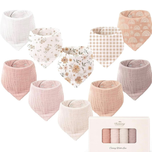Konssy 10 Pack Baby Muslin Bandana Bibs for Drooling and Teething