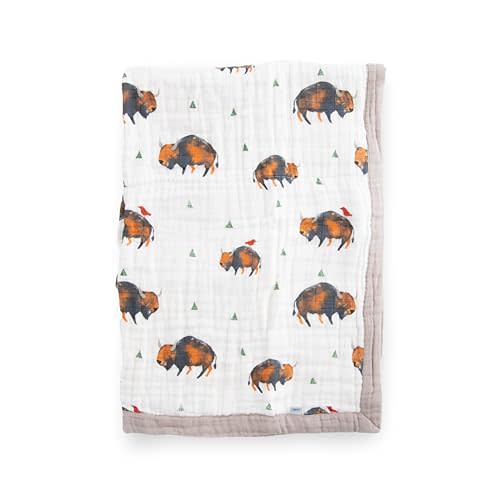 Little Unicorn Newborn Receiving Quilt | Ultra- Soft, Multi-Layered Muslin Fabric | Gift for Newborns & on-The-go (Bison)