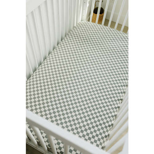 Light Green Checkered Stretch Crib Sheet | Bamboo | Baby Essentials | Gender Neutral