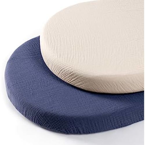 lulumoon Baby Muslin Bassinet Sheets: Cotton Bassinet Sheets Neutral for Boys and Girls - Fitted for Oval Rectangle or Hourglass (Navy & Cream, Standard Bassinet)