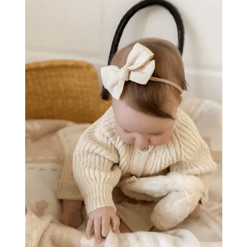 Linen Baby Bow Headband - Ivory