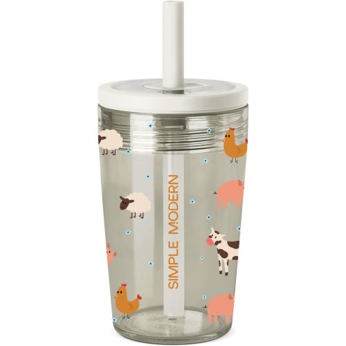 Simple Modern Junior Tumbler for Toddlers 2-3 Years | 12oz Tritan Plastic Kids Water Bottle & Spill Proof Toddler Cup with Straw for Girls, Boys | See-Through Lid, Dishwasher Safe | Farm Animals