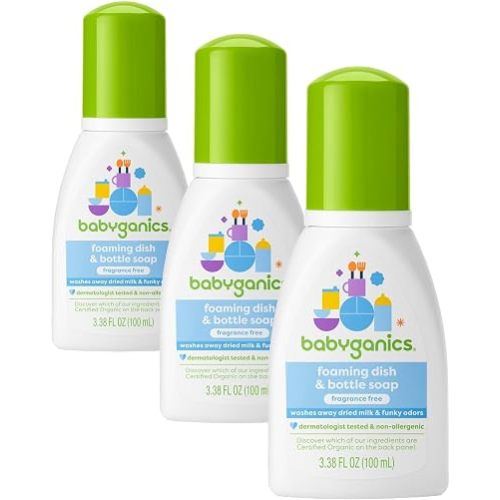 Babyganics Foaming Dish and Bottle Soap, Fragrance Free, 3.38 Ounce (Pack of 3)