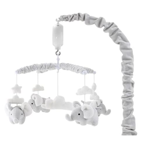 The Peanutshell Crib Mobile for Girls or Boys - Soft Grey Musical Baby Crib Mobile with 12 Lullabies, Cute Elephant Baby Grey Elephant Nursery Decor