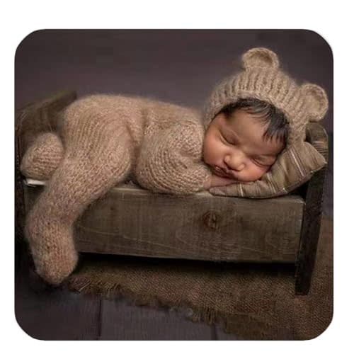 Ederafoto 2Pcs Newborn Photography Props Boy Photo Posing Outfits Baby Photoshoots Costume Girl Crochet Bear Hat Romper