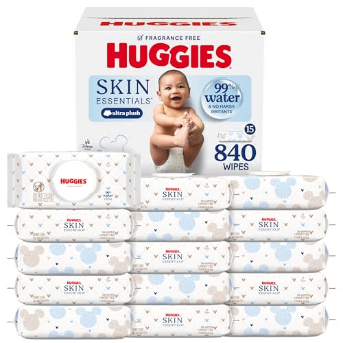 Huggies Skin Essentials Baby Wipes, Hypoallergenic, 99% Water, 15 Flip Top Packs (840 Wipes Total)