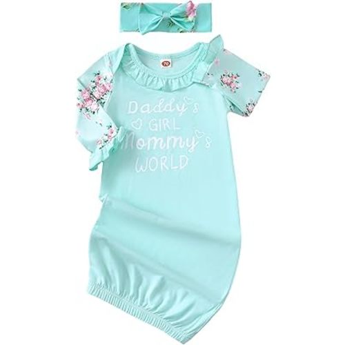 AMAWMW Newborn Baby Girl Little Sister Sleeper Gown Stripe Long Sleeve Nightgown Pajamas Gifts Stuff Essential Outfit