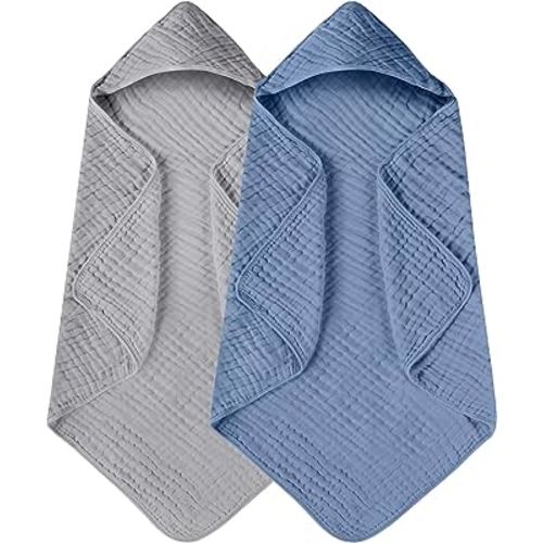 Yoofoss Hooded Baby Towels for Newborn 2 Pack 100% Muslin Organic Cotton Baby Bath Towel with Hood for Babies, Infant, Toddler and Kids, Large 32x32Inch, Soft and Absorbent Newborn Essential