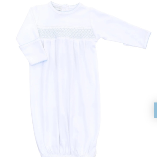 Essentials Smocked Gown with Blue Trim – Magnolia Baby