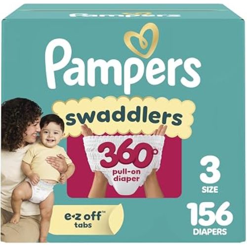 Pampers Diapers - Swaddlers 360° - Size 3, 156 Count, up to 100% Leakproof Comfy Dry Fit, Designed for Easy Changes, Pull On Baby Diaper