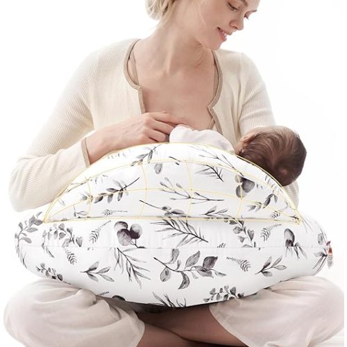 Momcozy Innovative Safety Guard Nursing Pillow for Breastfeeding- Wider Feeding Pillows for More Support for Mom & Baby- Easier Nursing & Hand Free- Fit for All, Removable Cotton Cover