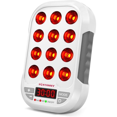BONTANNY Portable Red Light Therapy, 660/850/1060nm 3 Wavelengths Mini Handheld Red Near Infrared Light Device, 12 Triple Chip Clinical Grade LEDs, Rechargeable, Travel Case, Timer, for Body, BO-60