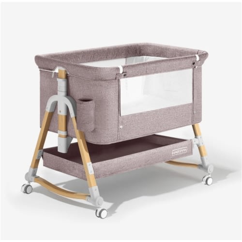 HARPPA Cuddly 3-in-1 Baby Bassinet Bedside Sleeper for Reflux | Attaches to Bed, Adjustable 5 Heights, Non-Toxic & CPSC Certified | Sturdy Aluminum Frame, Portable Wheels, Tool-Free Setup, Gentle Rocking | Perfect for Newborns, Infants, Small Spaces & Saf