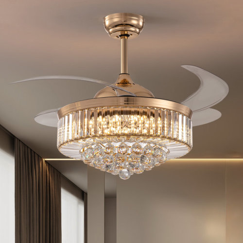 Dimmable Crystal Ceiling Fan with LED Lights and Remote Control