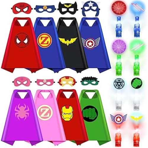 Superhero Capes for Kids, 8 Pack Halloween Costumes with Capes Masks Dress Up Set for Cosplay Party Birthday Halloween Christmas Gifts Toys for Boys Girls Kids Toddler 3 4 5 6 7+