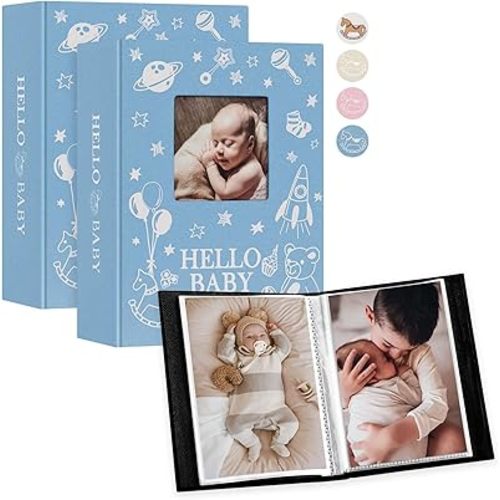 Lanpn Baby Photo Album 4x6 600 Pockets, Linen Cover Photo Book Newborn Bebe Album Memory Book with Front Window Holds 600 Horizontal and Vertical Pictures Gift for Boy Girl Baby Shower Blue