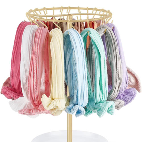 Dahey Bow Organizer for Girls Metal Headband Bow Holder with 30 Hooks, Gold | Hair Accessories Storage Stand Display, Big Capacity, Space-Saving, Removable Hooks, Cute & Stylish Nursery Baby Room Decor