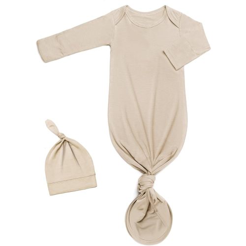 Newborn Baby Knotted Gown, Super Soft Silky Infant Long Sleeve Sleeper for Baby Girl Gifts and Boy Sleeping Bag with Hat