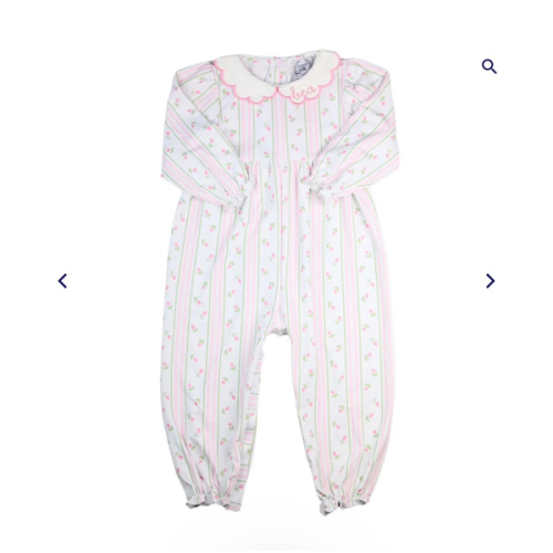 Classic Pink Rosebud Romper with Monogram | The Bella Bean