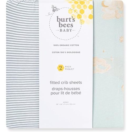 Burt's Bees Baby Organic Cotton Fitted Crib Sheet, Unisex Baby Beddings