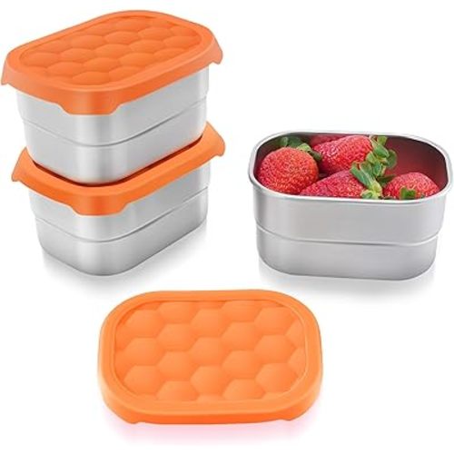 Small (1 CUP) Stainless Steel Snack Containers for Kids | Easy Open Leak Proof Food Containers with Silicone Lids - Perfect Metal Toddler Lunch Box for Daycare and School (8oz)