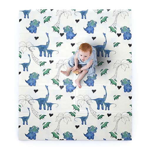 Jumpoff Jo Large Waterproof Foam Padded Play Mat for Infants, Babies, Toddlers, 8+ Months for Play & Tummy Time 76 in. x 58 in. Double-Sided Design: Tiny Dinos Pink & Blue