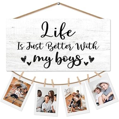 Life is Just Better with My Boys Picture Frame Photo Holder for Wall, New Mom Gifts, Boy Mama Gifts, Christmas Birthday Gift for Mother, Mom of Boys Hanging Photo Display