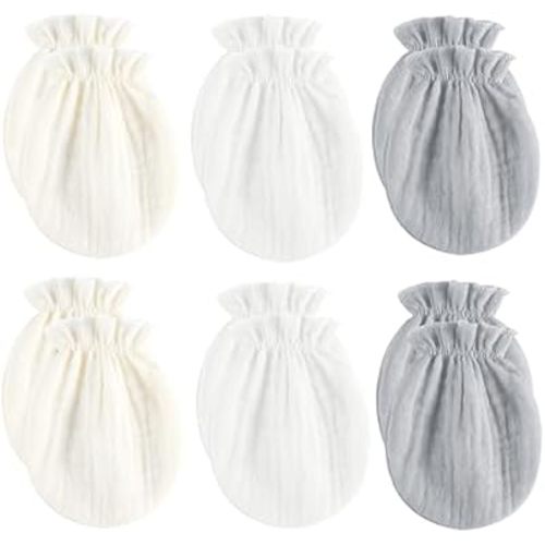 MOMSMENU Baby Mittens Newborn Muslin Soft No Scratch 0-6 Months 6-Pack