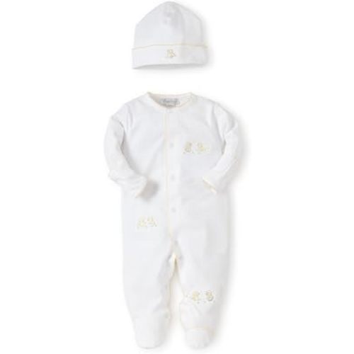 Kissy Kissy Baby Gender Neutral 100% Pima Cotton Hatchlings Footie and Hat Set, White/Silver, Newborn to 6 Months