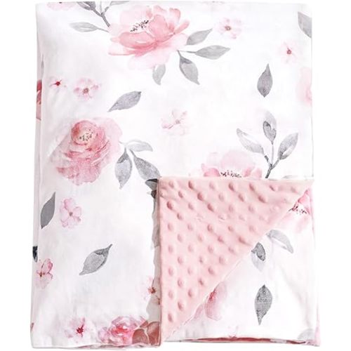PHF Minky Baby Blanket for Girls, 30x40 Inches Soft Double Layer Baby Blankets with Dotted Backing, Receiving Blanket Bed Throws for Newborn, Infant, Babies, Floral