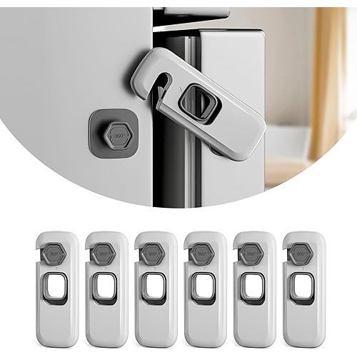 6 Pack Child Proof Refrigerator Locks, Fridge Locks for Kids Safety, Freezer Door Latches with Sticky 3M Adhesives for Toddlers and Baby, Ideal for Upright Freezer, Ovens, Cabinets Door