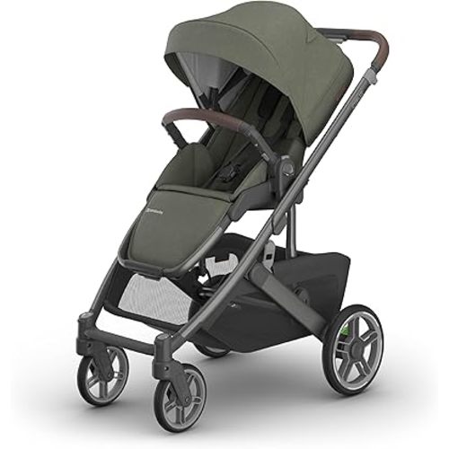 UPPAbaby Cruz V3 Stroller - from Birth + Car Seat Compatible - Full-Size, Reversible Seat - Infant Insert, Bug and Rain Shields Included - Evelyn (Meadow Green/Graphite Frame/Chestnut Leather)